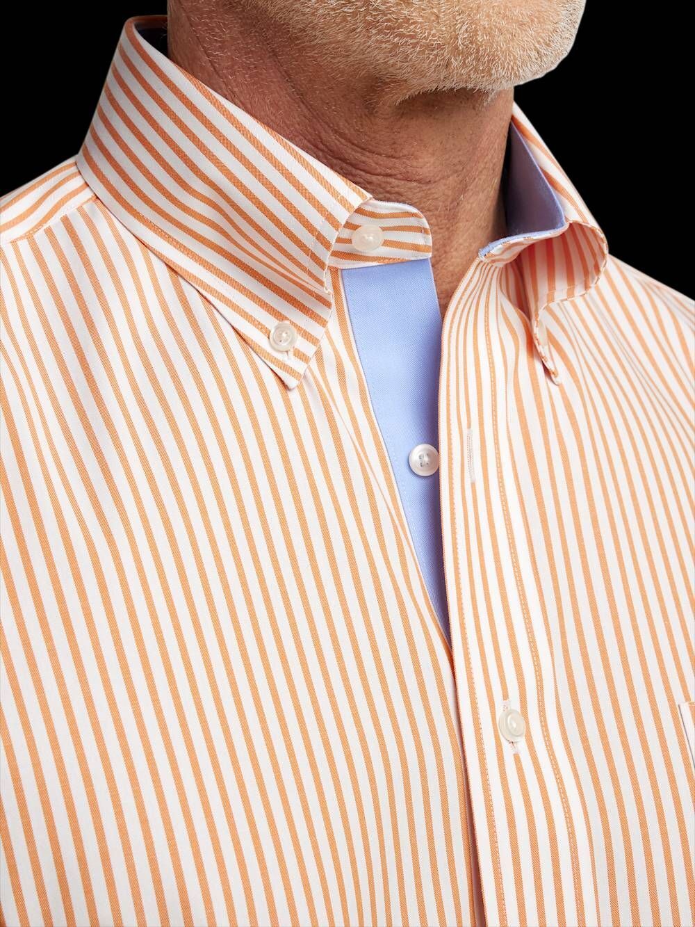 Paul Fredrick Comfort Stretch Non-Iron Orange White Stripe Dress Shirt With Cont - Picture 2 of 12